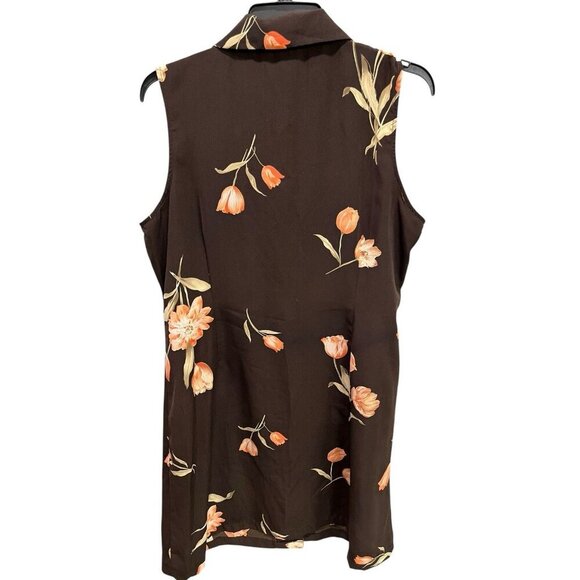 Studio 1 Women's 20W Brown Floral Button Up Sleeveless Dress Summer Lightweight - Picture 4 of 4